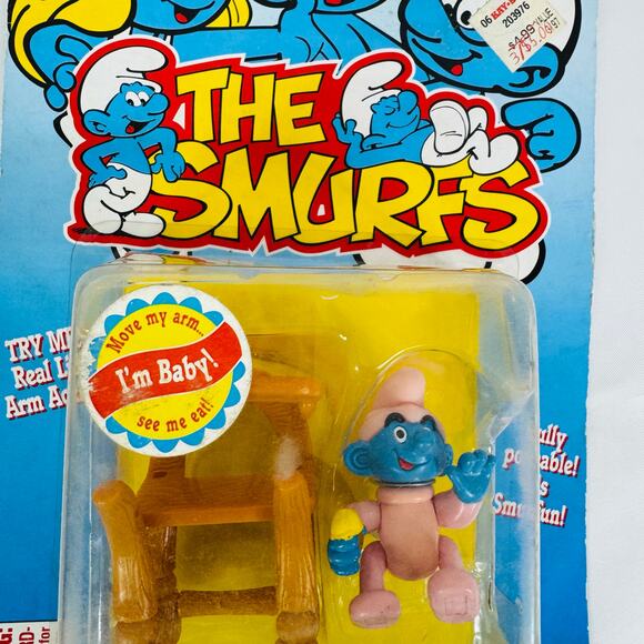 5 for $25| 1996 The Smurfs Baby Smurf with High Chair Figure - Picture 8 of 10